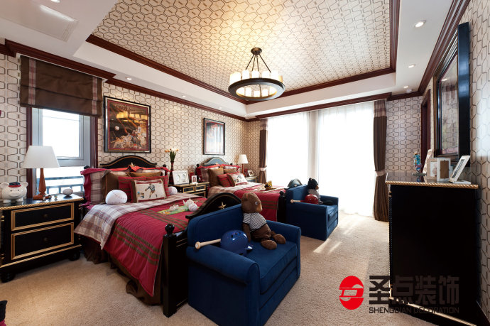 上山间别墅装修效果图,140平米美式轻奢别墅设计图