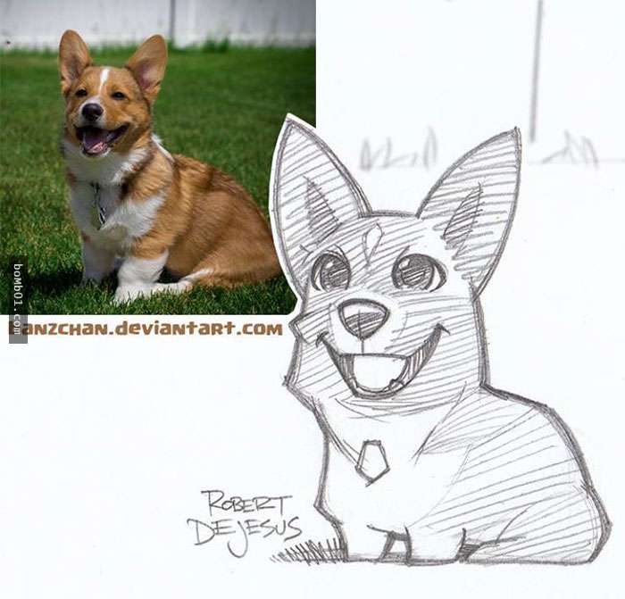 手绘宠物和主人随手画,巧手绘动物