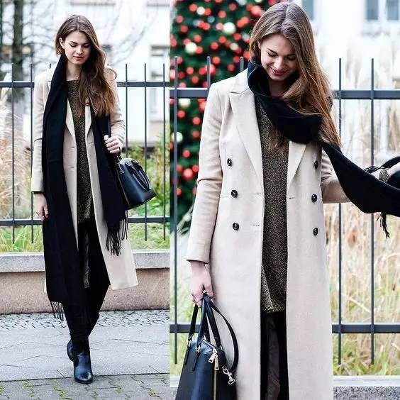 羊绒围巾的简单时尚保暖系法,长羊绒围巾的20种系法图解