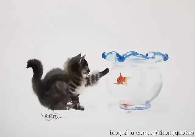 日本水墨画猫,国画猫水墨画