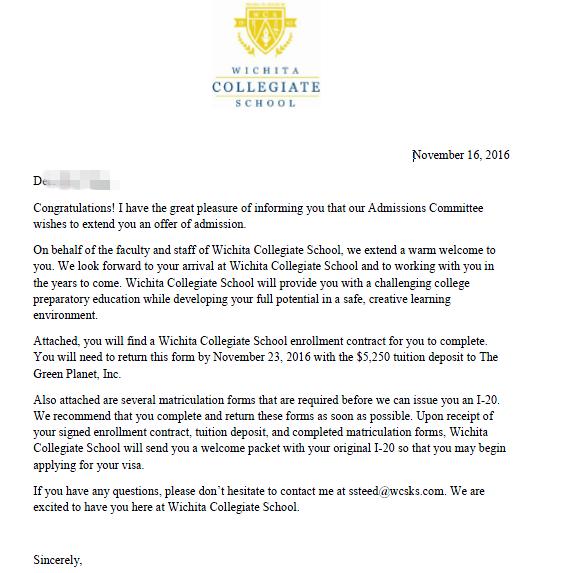 恭喜M同学获得威奇托大学预备学校录取offer