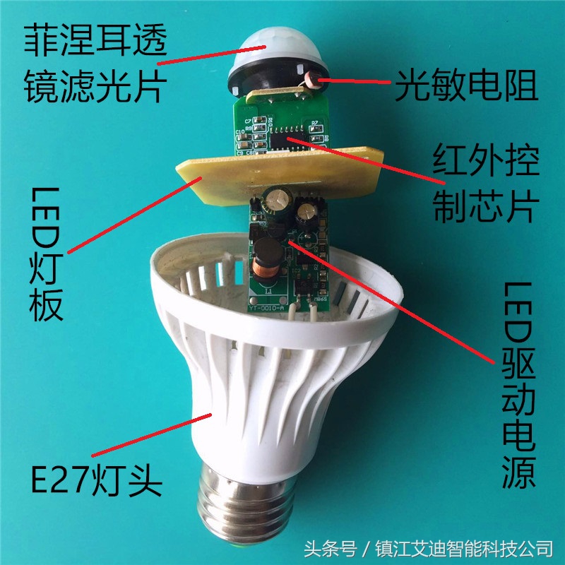热释红外光控球泡灯拆解