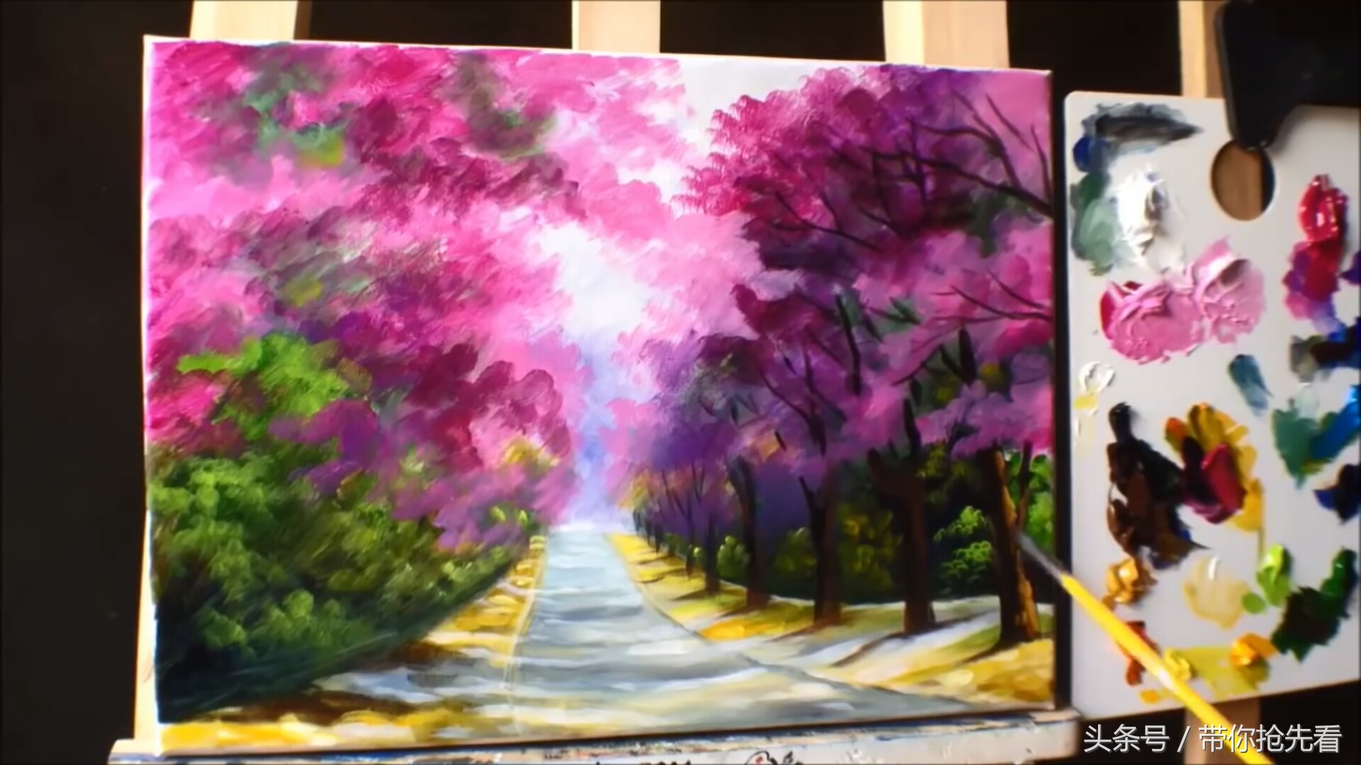 丙烯颜料画樱花树教程视频,丙烯颜料樱花的画法