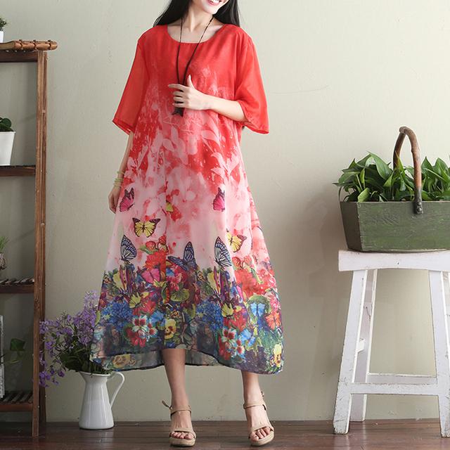 民族风碎花棉麻连衣裙裁剪图,民族风棉质大码碎花连衣裙