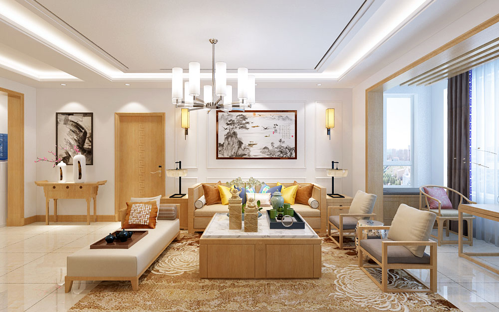 轻法式100平方小三室装修效果图,新中式风格三室一厅130平米