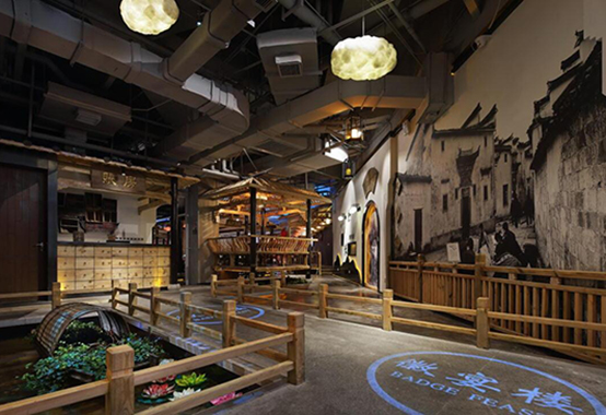 餐饮现代徽派设计,徽派饭店装修效果图180平方