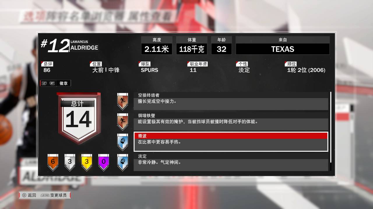 2k18阿尔德里奇评分,拉马库斯阿尔德里奇在马刺穿几号