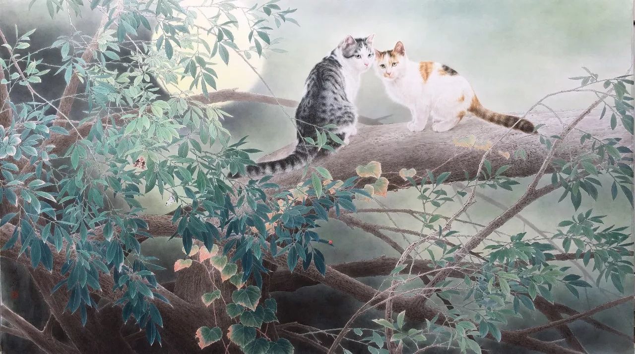 邢诚爱工笔猫扑蝶画法,邢诚爱工笔画猫白描底稿