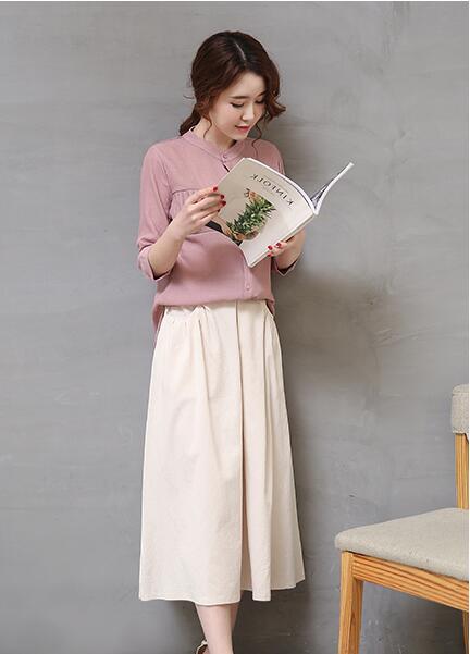 散发强大女神气场，让人过目不忘的棉麻立领中长裙套装