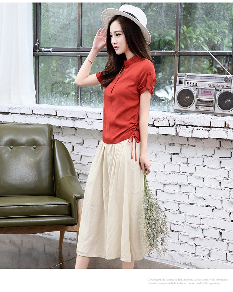 散发强大女神气场，让人过目不忘的棉麻立领中长裙套装