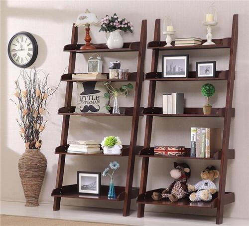 置物架小户型收纳,原木梯形置物架书架家用落地