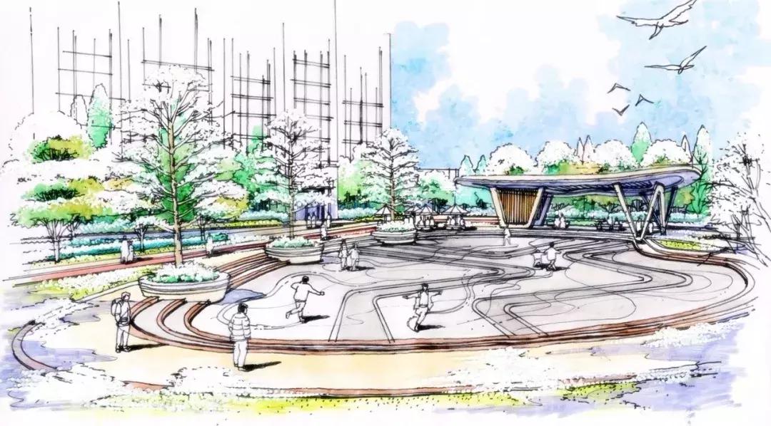 手绘效果图设计详解,干货五幅景观手绘效果图步骤图解