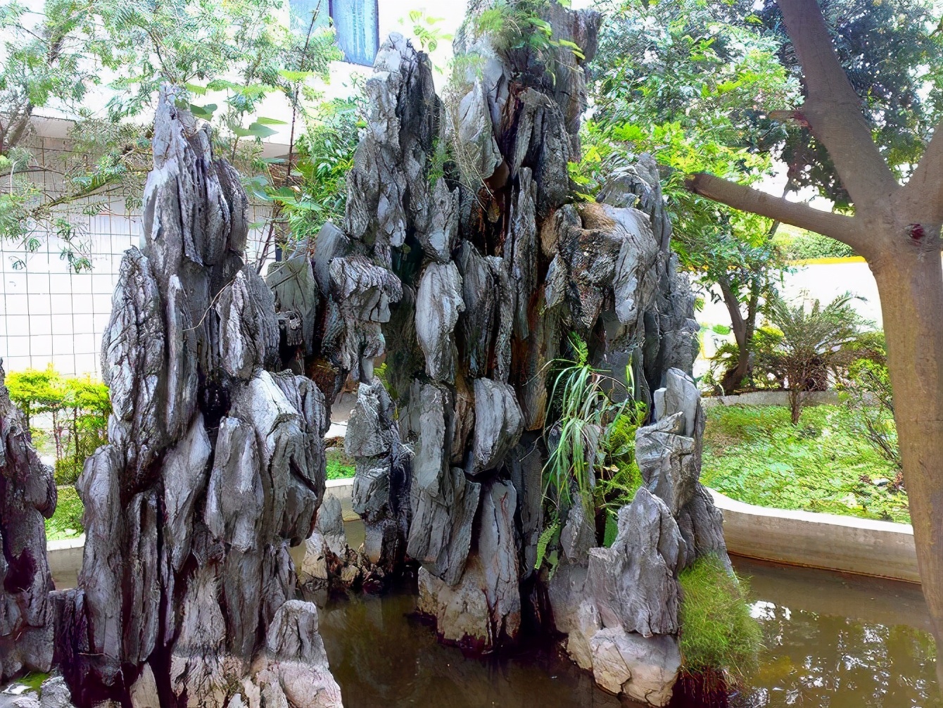 用什么石材制作鱼池假山,石材假山鱼池效果图