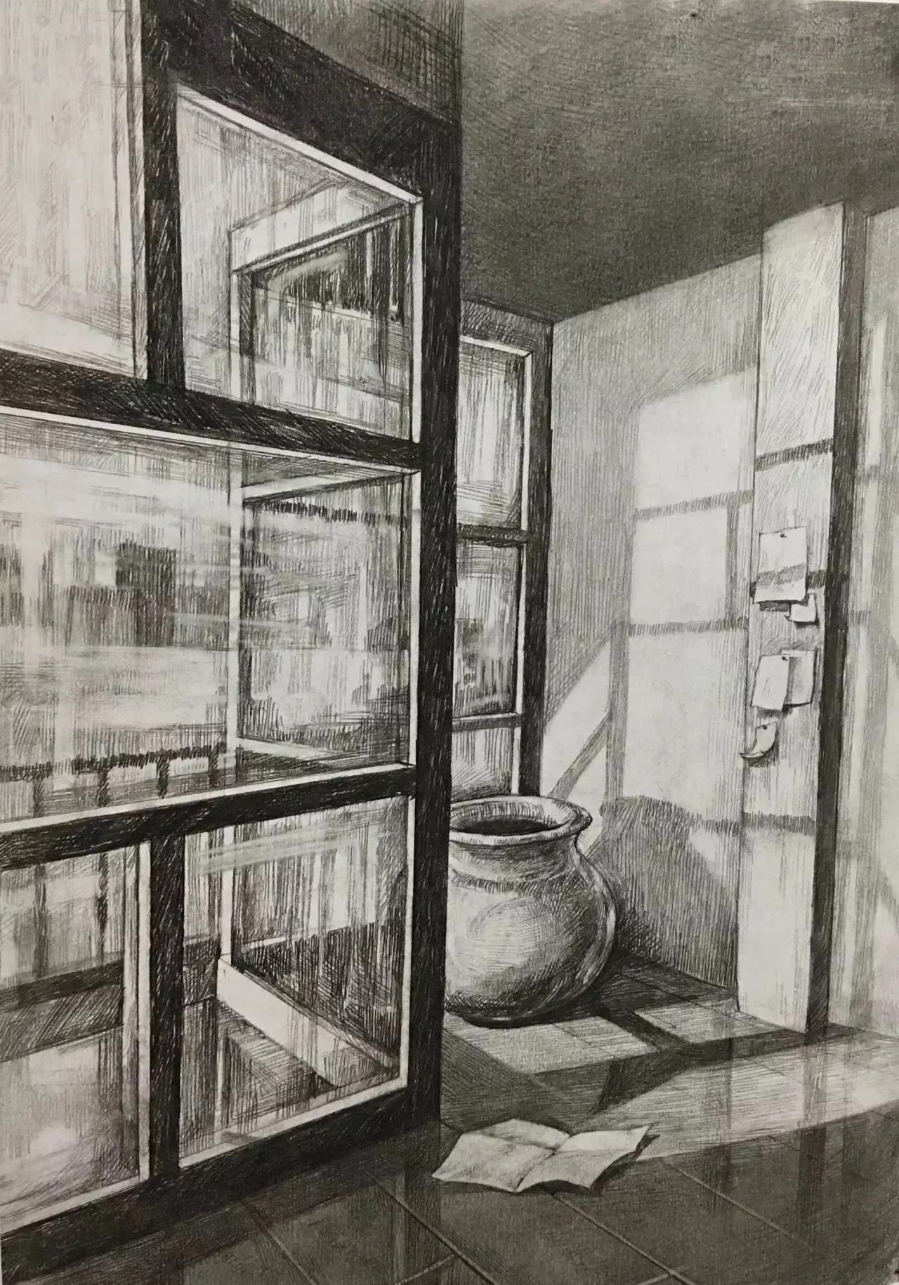 清华校考场景素描高分卷,清华素描场景高分卷技法