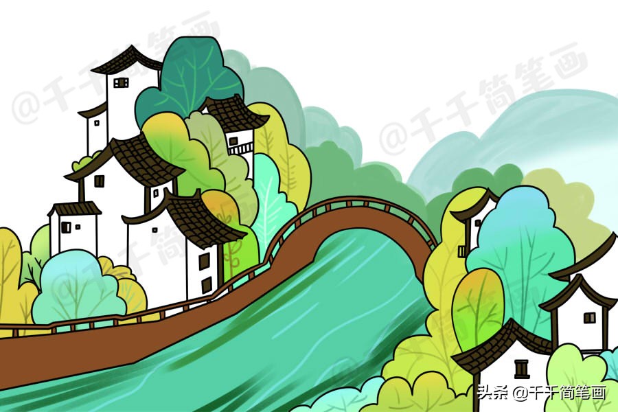 铅笔竹林山水风景画教程简笔画,铅笔简笔画风景山水画又小又可爱