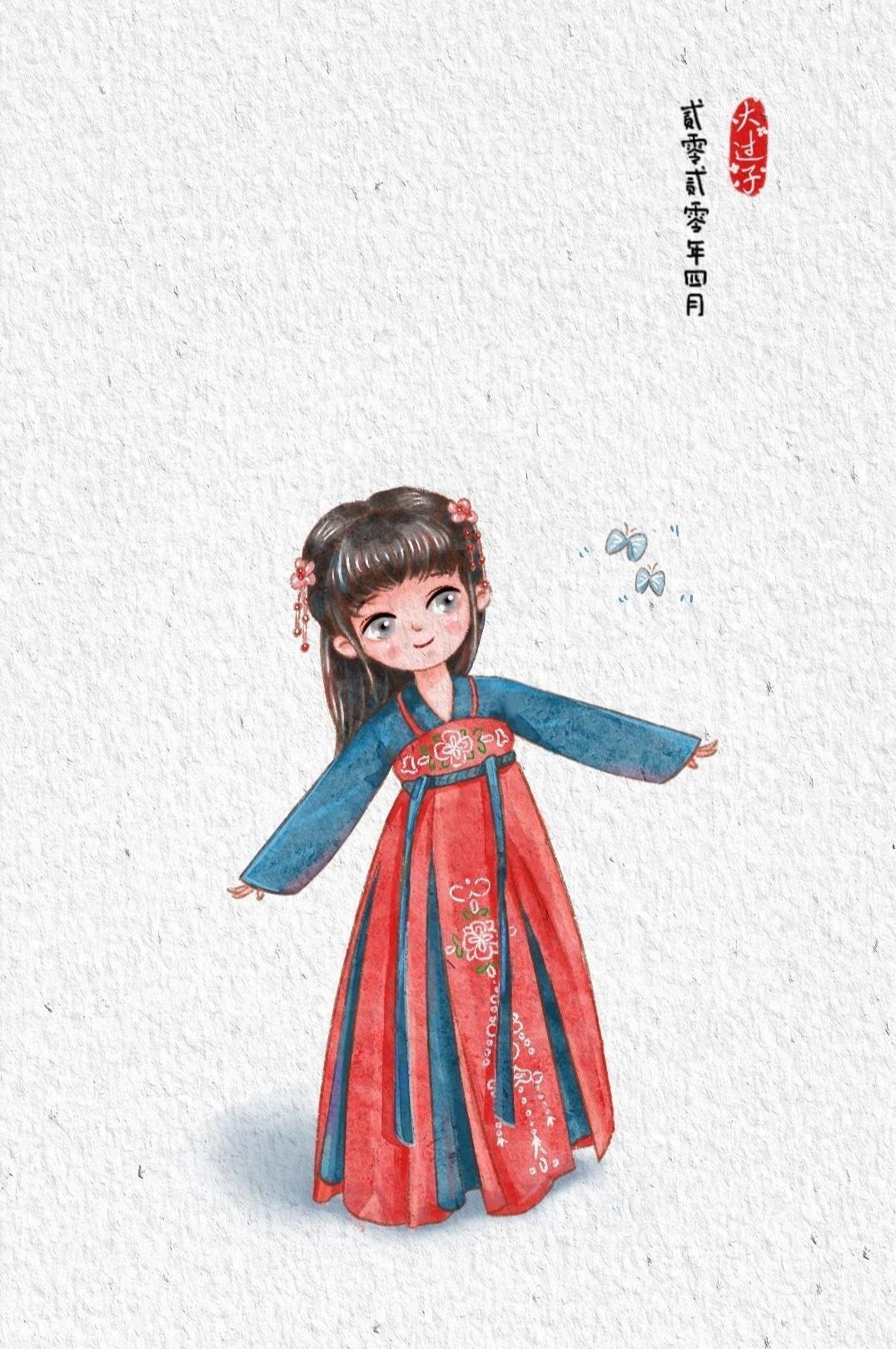 q版汉服插画教程,古风汉服美人插画q版