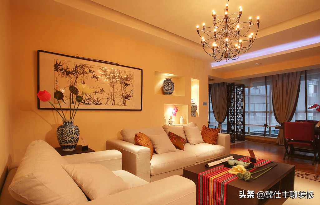 新中式沙发背景墙壁画图片大全,新中式沙发背景墙壁布简约效果图