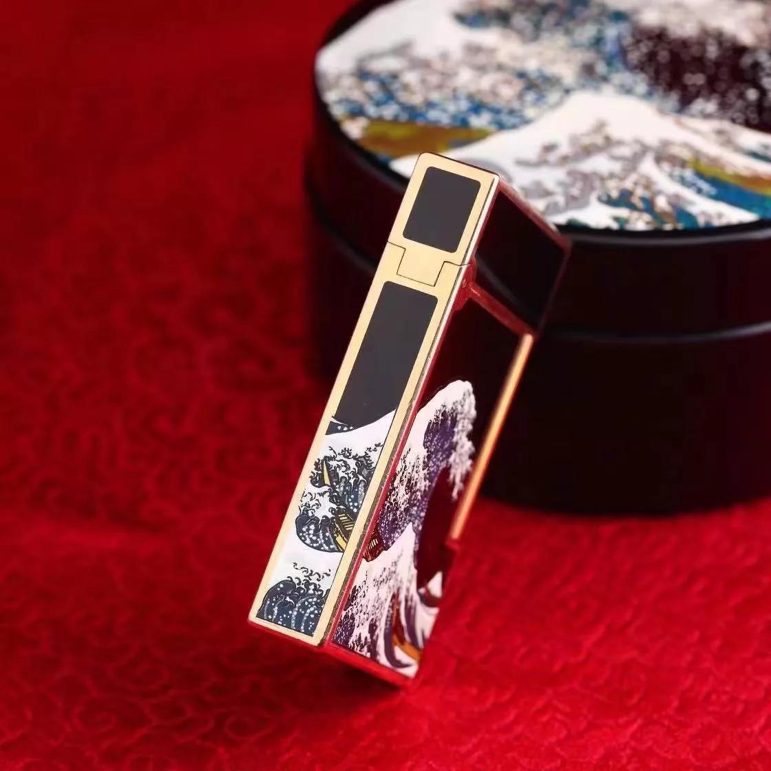 都彭日本时绘工艺镶嵌打火机名画神奈川冲浪里