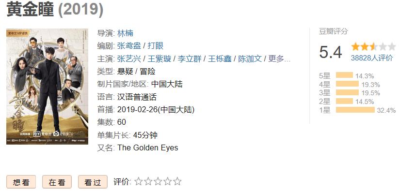 黄金瞳电视剧评分为什么这么低,如何看待张艺兴在黄金瞳里的演技