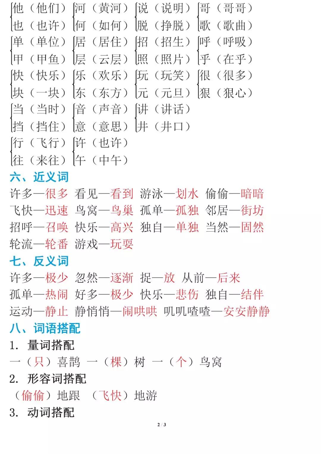 人教三下语文第六单元知识点总结,人教版语文书下册第三单元知识点