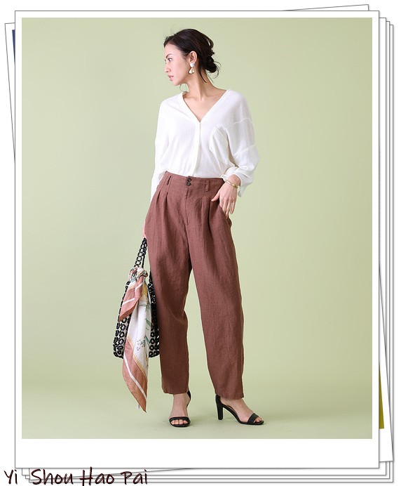 亚麻垂感裤搭配,杏色阔腿亚麻裤的搭配