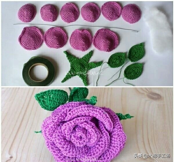 七种玫瑰花的钩编步骤,浪漫永不凋零的玫瑰花折纸