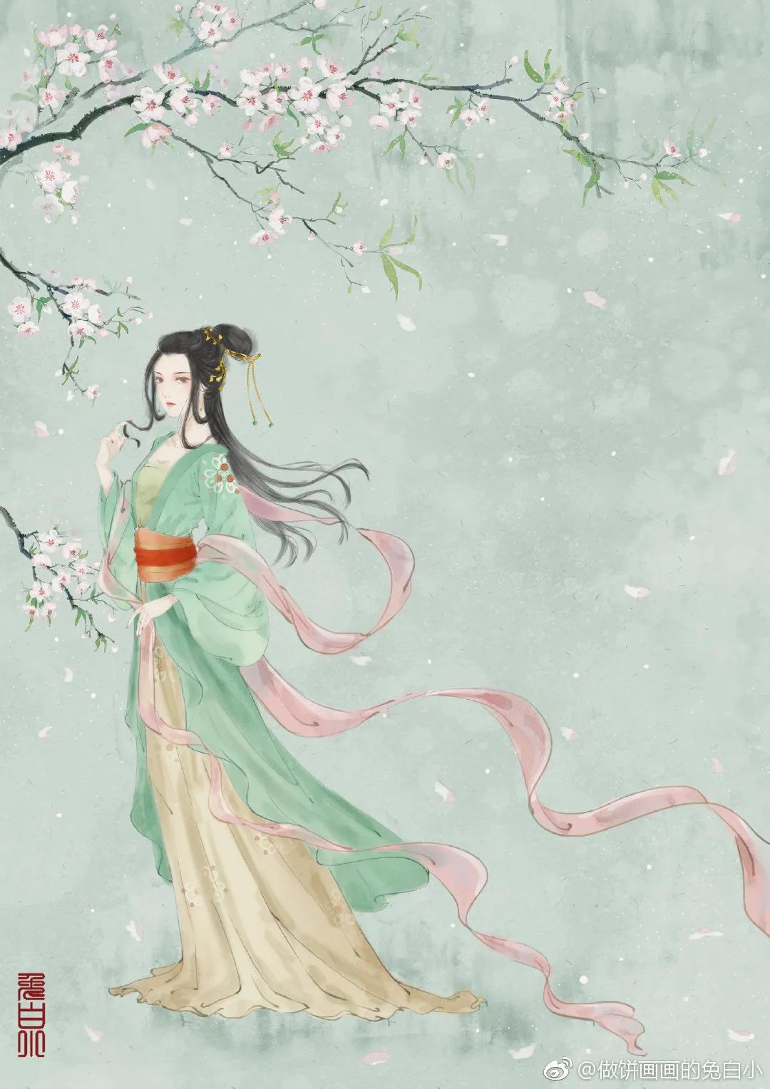 古风水墨花草插画图,古风风景插画全屏壁纸