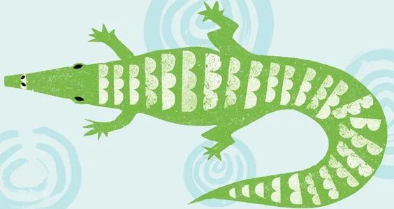 小鳄鱼去散步,儿童画爱洗澡的小鳄鱼