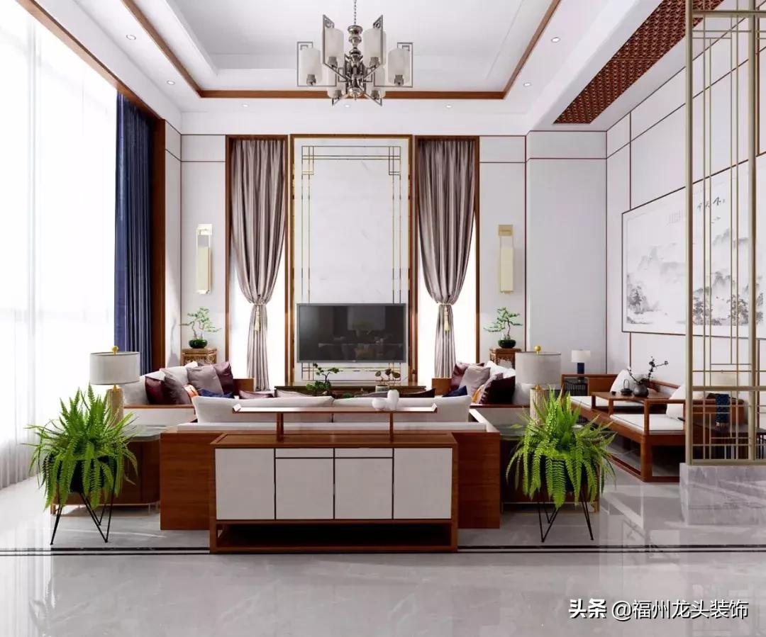 中式客厅大气,红木新中式客厅大气