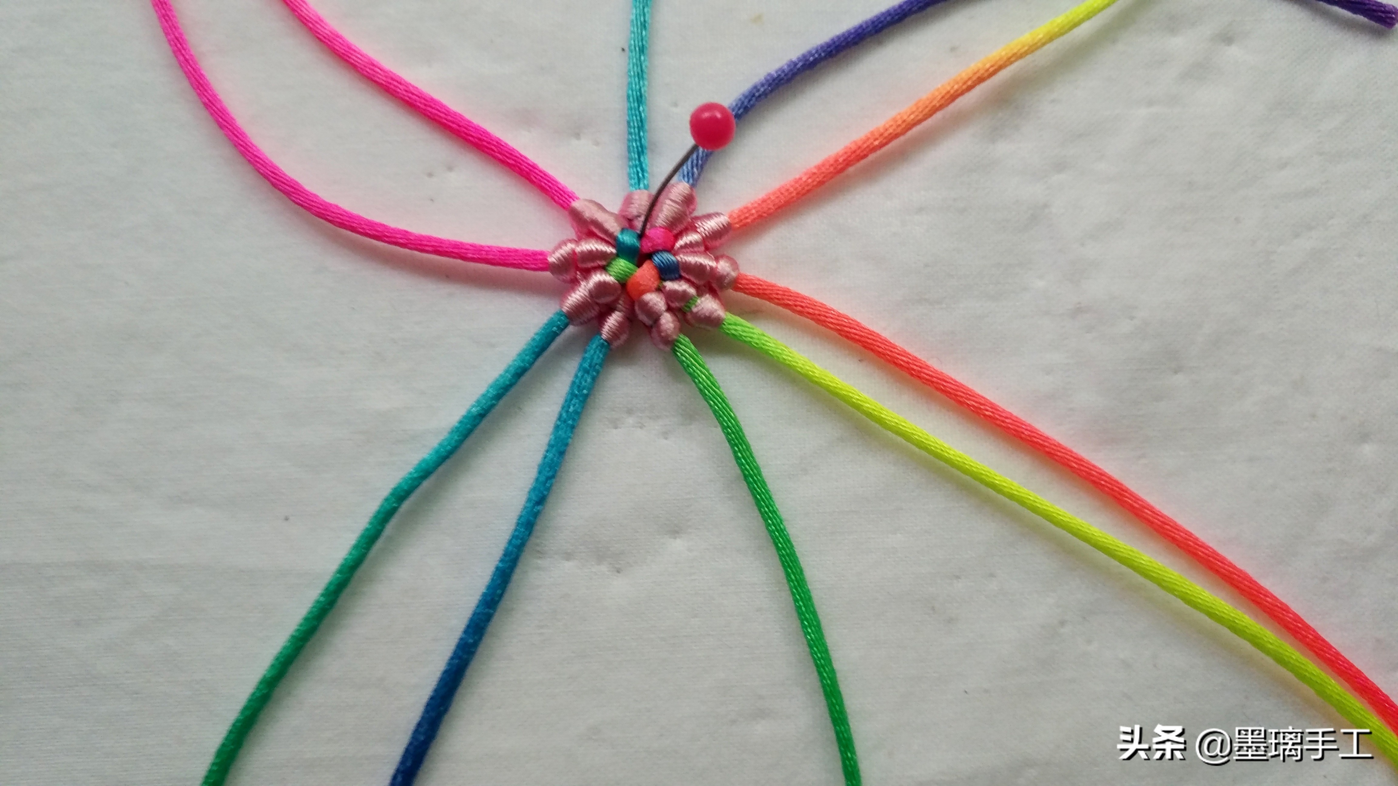 手工编绳大挂饰教程,手工编绳立体花朵挂毯视频教程