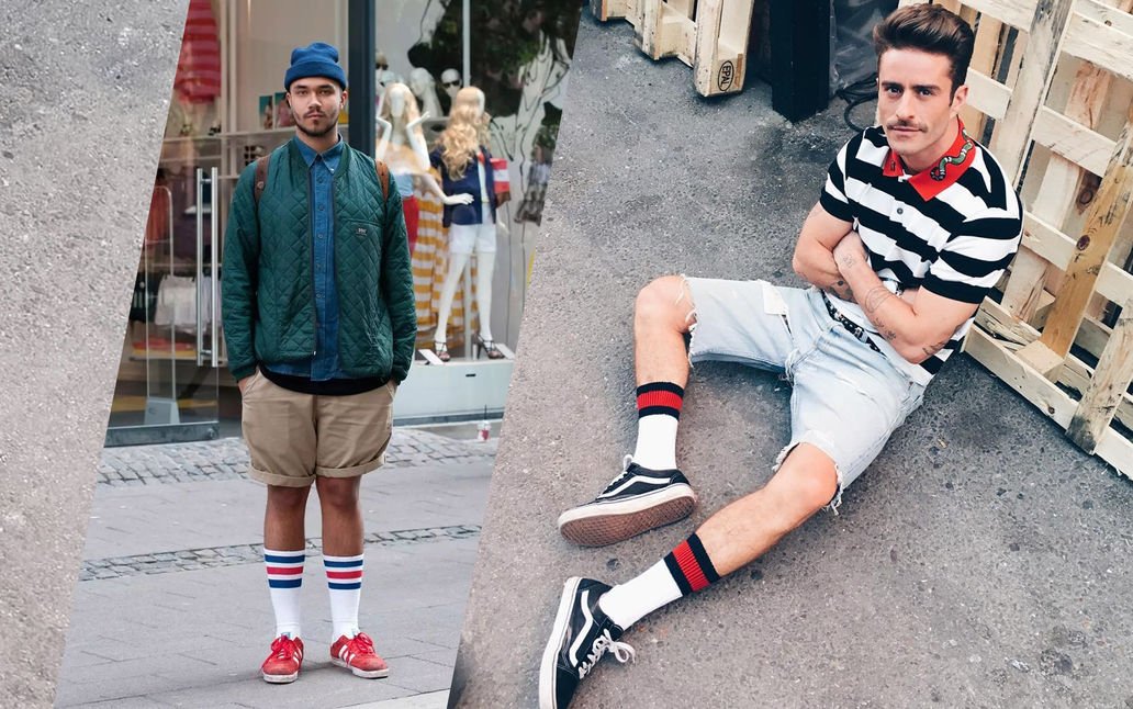 高筒袜潮流穿搭,白袜穿搭男