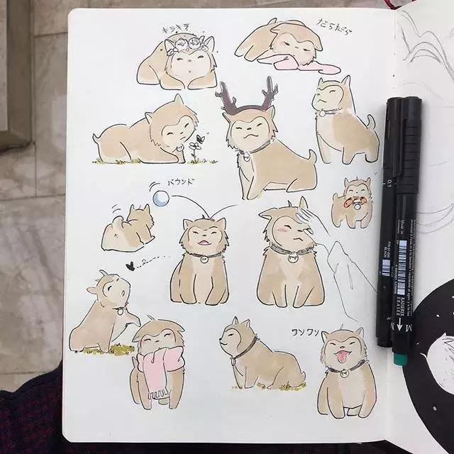 日本小姐姐画画素描,日本小姐姐一组插画