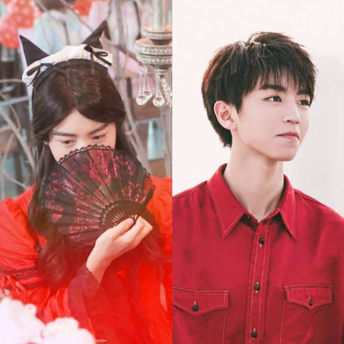 王俊凯易烊千玺红蓝西装贴头聊天,王俊凯易烊千玺穿同款衣服