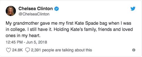 设计师KateSpade在纽约自缢自杀，川普女儿希拉里女儿纷纷悼念