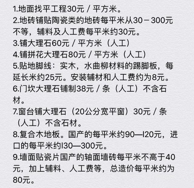 2020年装修材料费及人工费明细,装修最全辅材主材报价清单珍藏版
