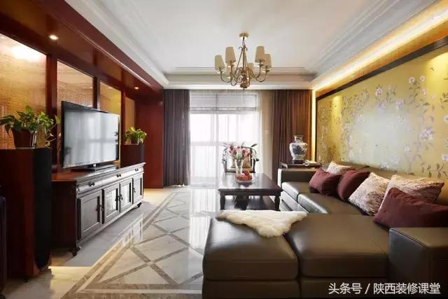 中式无主灯客厅吊顶效果图,80平客厅法式吊顶