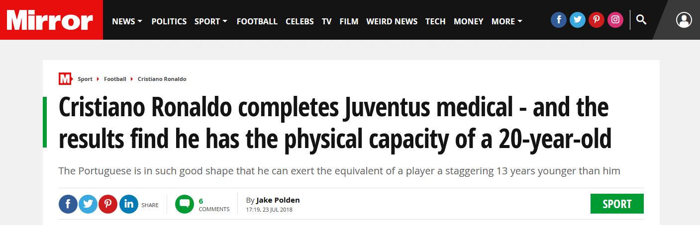 C罗体检数据打脸国足！国足大将却表态：踢球没必要非有六块腹肌