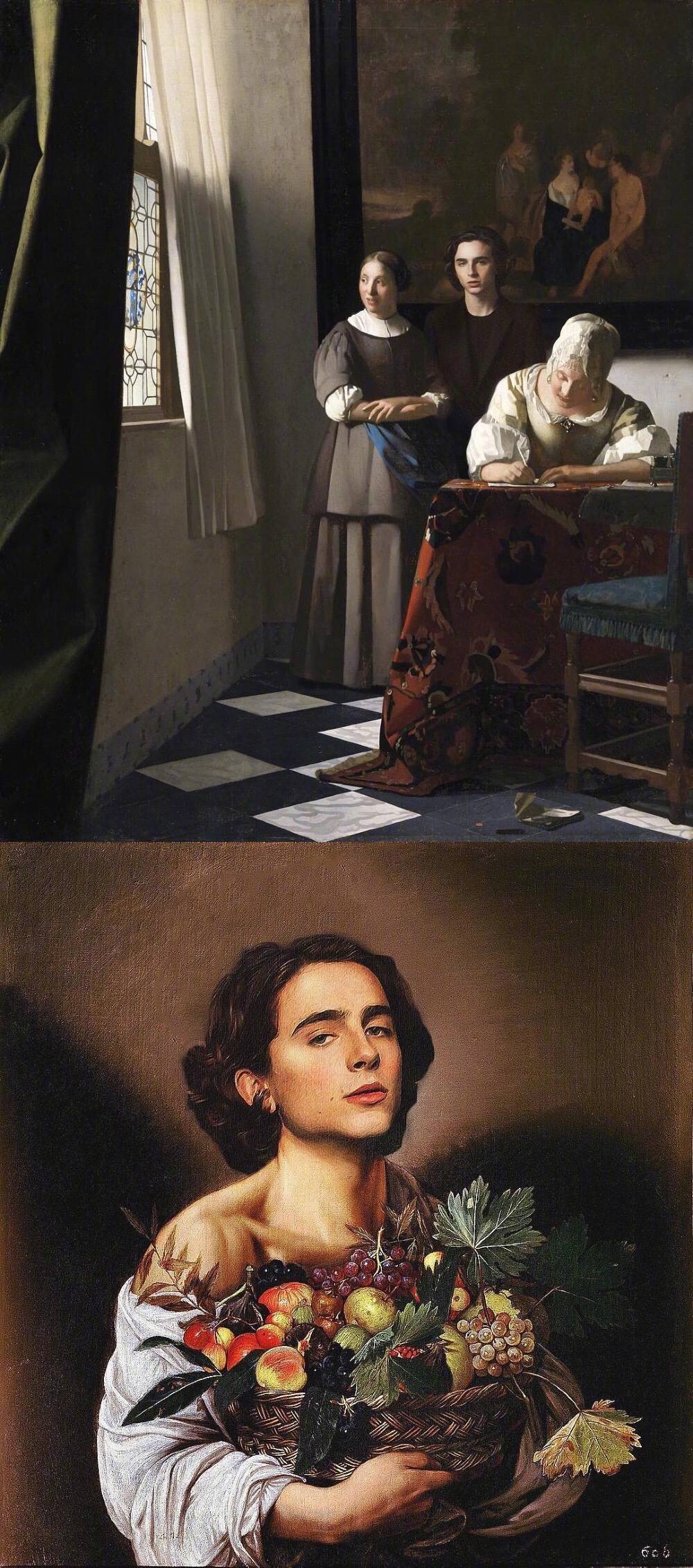 不愧是从画里走出的*男美**子，把“甜茶”P到油画中都那么搭