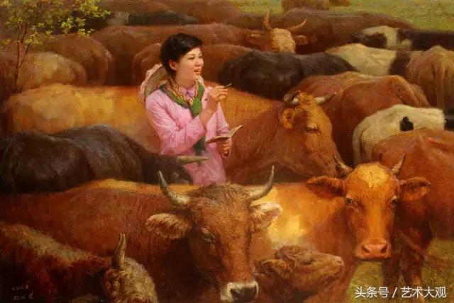 朝鲜风格人物村庄的油画,朝鲜张元吉写实油画人物作品欣赏