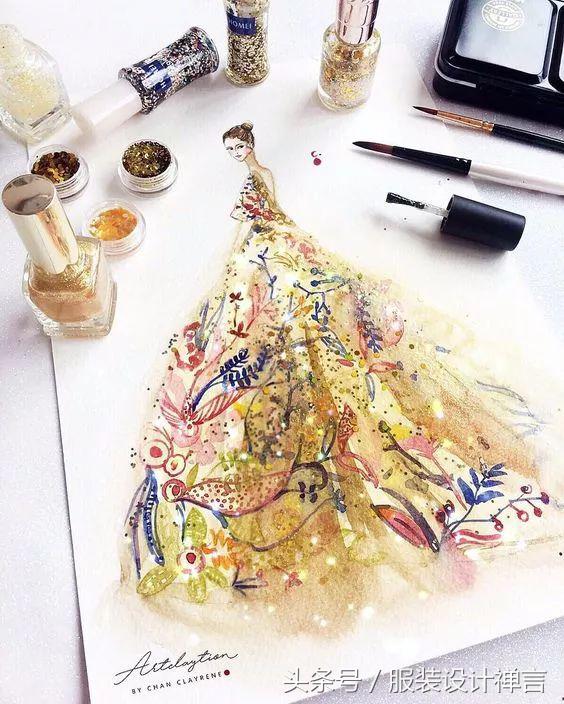 时装手绘|用指甲油画出高定时装的新加坡女插画师ChanClayrene