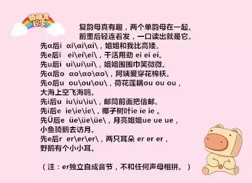 幼儿24个韵母拼音儿歌顺口溜,拼音学习入门完整版幼儿园儿歌