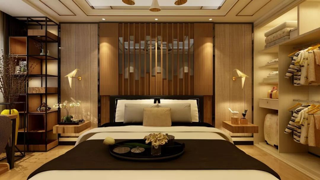 床头背景墙用墙布贴搭配效果图,床头背景墙有造型怎么刷乳胶漆