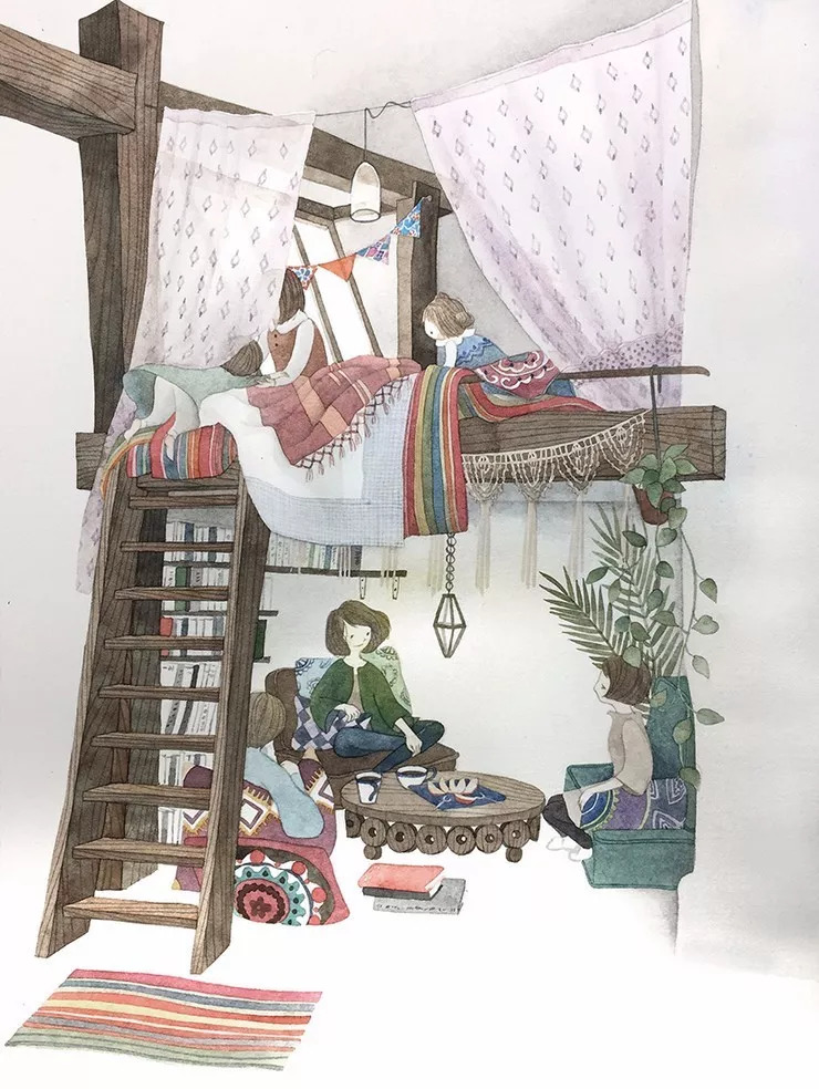 手绘妈妈和女儿的日常生活，温暖而感人