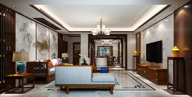 西安赛高悦府201㎡新中式风格装修，在闹市中开辟一处静地！