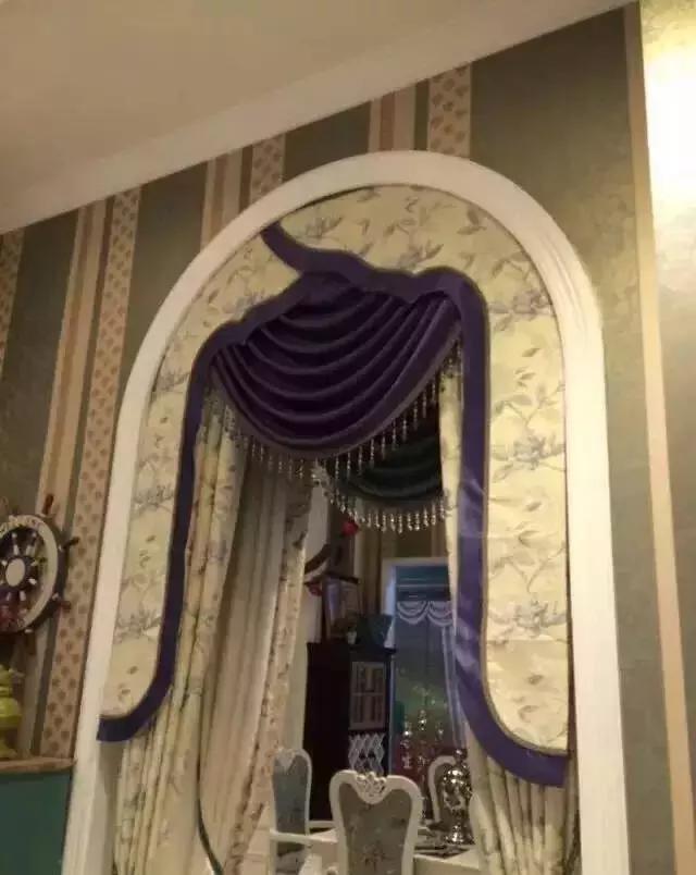 半圆弧窗幔窗帘效果图,别墅窗纱幔头效果图