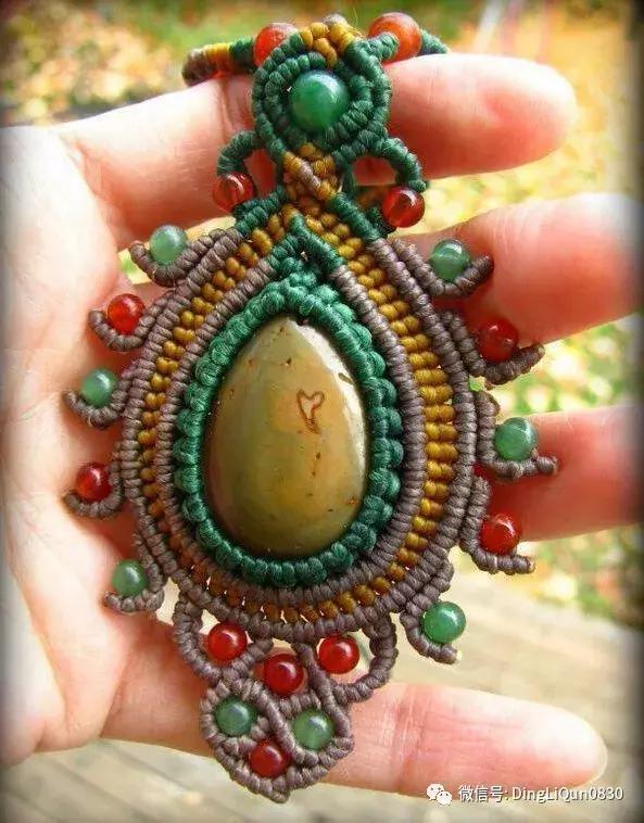 绳编宝石吊坠教程,石头吊坠穿珠子编绳教程