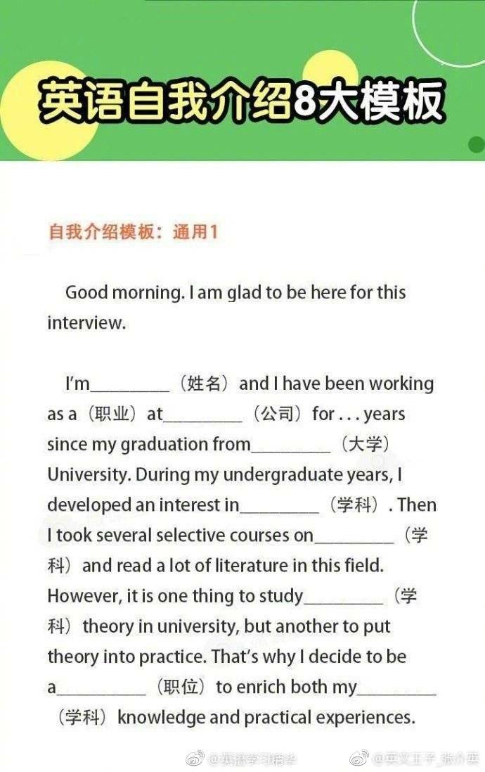 英文自我介绍模板,自我介绍海报英文模板简单大全集