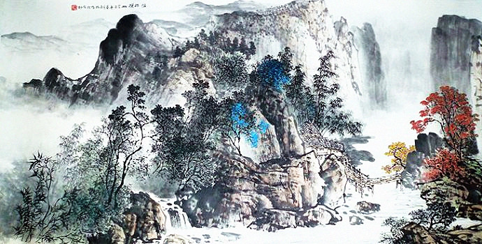 杨昌林山水画,现代水墨林溪山水画