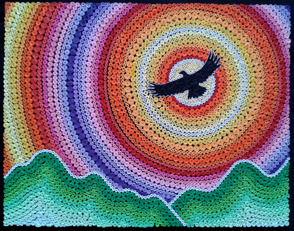 衍纸画梵高星空高清大图,梵高星空衍纸浮雕