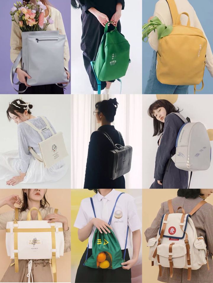 黑色抽绳双肩包出街百搭,双肩包出街推荐大学生小巧